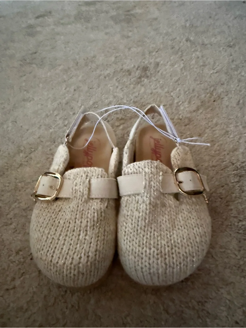 Girls Cream Woven Slingback Slides with Gold Buckle